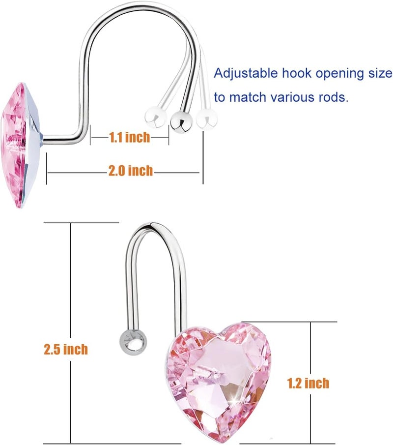 Yapicoco Shower Curtain Hooks Rings for Bathroom, 12PCS Valentines Day Heart Stainless Steel Rust Resistant Decorative Rhinestones Shower Curtain Rings Hangers for Shower Curtains, Clothing, etc. - Image 3